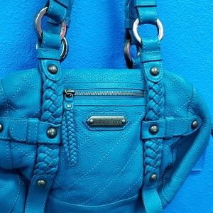 Designer Isabella Fiore blue teal leather handbag